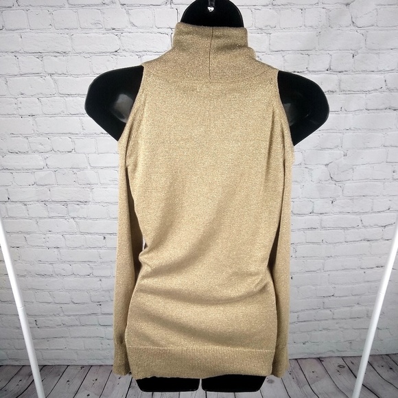 Cache Open Shoulder Gold Wrap Sweater M - Picture 2 of 8